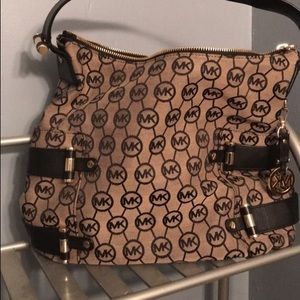 Mk brown. Cloth leather handbag